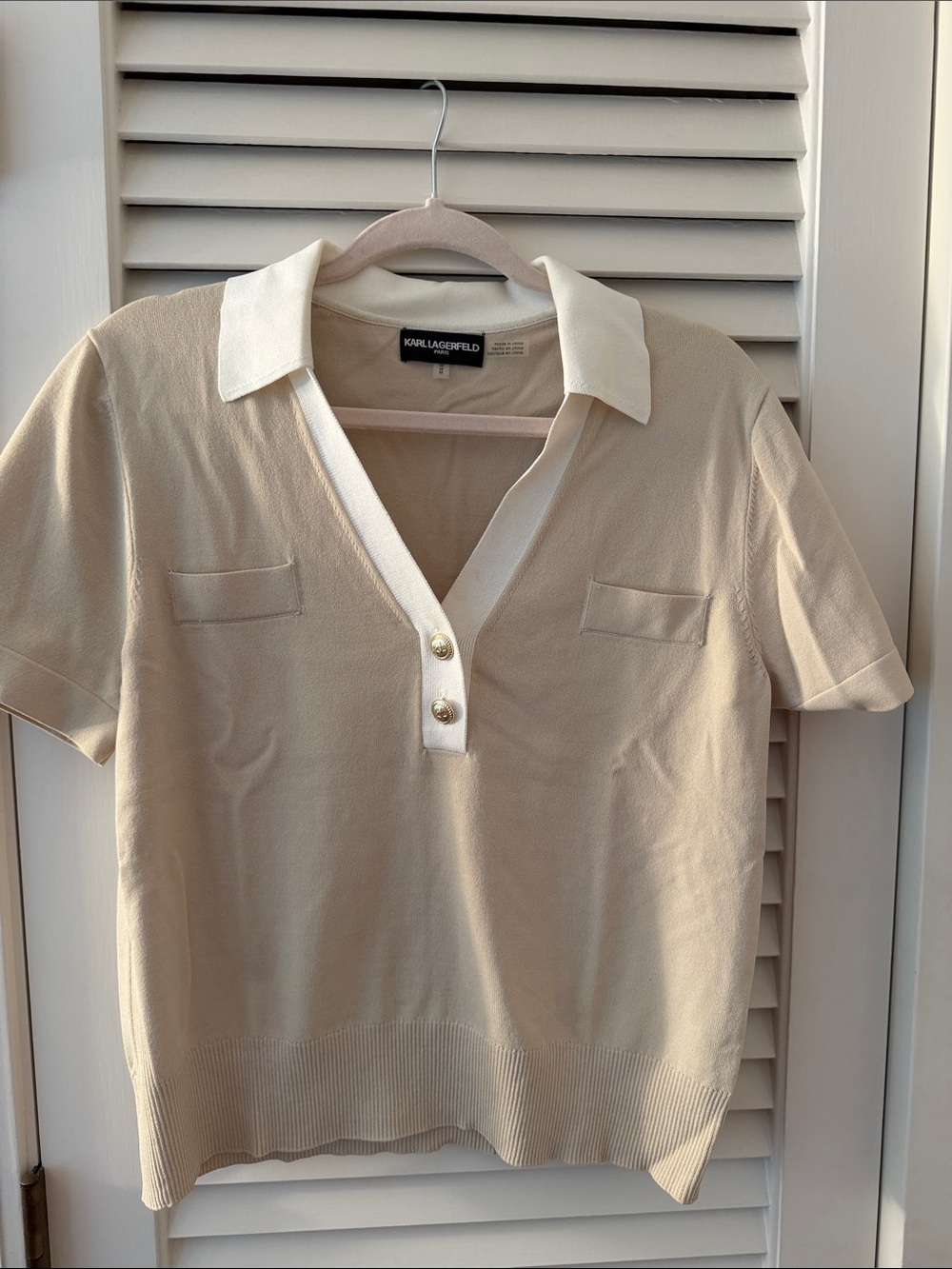 Karl Lagerfeld Beige & white Short-Sleeve Sweater